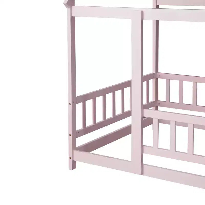 Twin Size House Style Floor Bed with Roof Frame and Fence