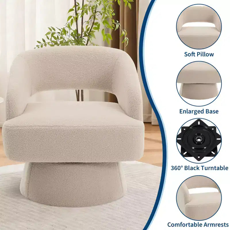 Velvet Swivel Barrel Chair - Modern Round Lounge Armchair with Striped Backrest and Plush Cushioning, Stylish Accent Chair for Living Room, Bedroom