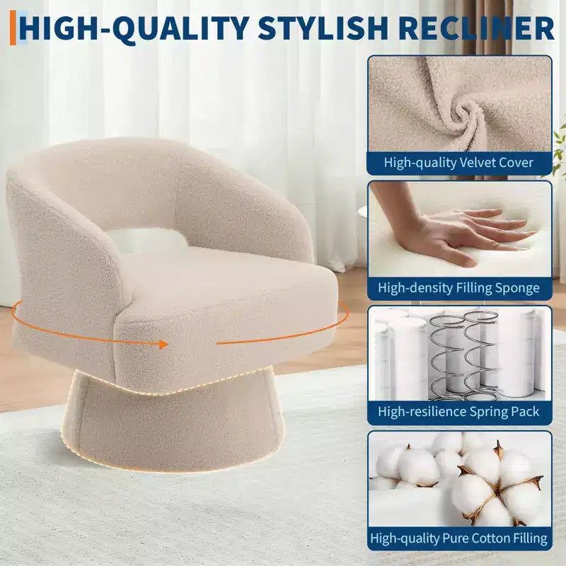 Velvet Swivel Barrel Chair - Modern Round Lounge Armchair with Striped Backrest and Plush Cushioning, Stylish Accent Chair for Living Room, Bedroom