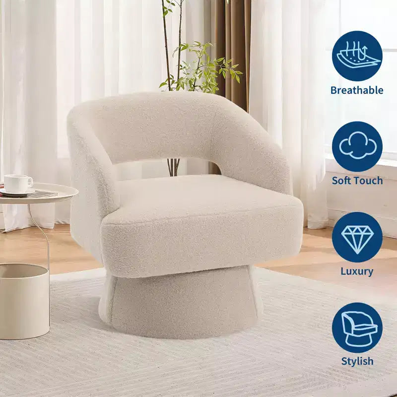 Velvet Swivel Barrel Chair - Modern Round Lounge Armchair with Striped Backrest and Plush Cushioning, Stylish Accent Chair for Living Room, Bedroom