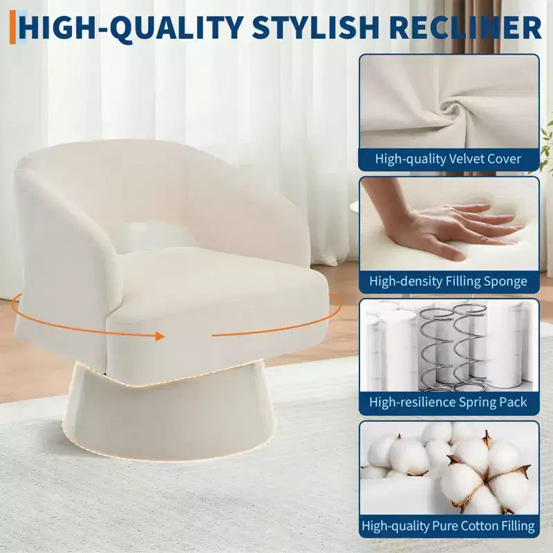 Velvet Swivel Barrel Chair - Modern Round Lounge Armchair with Striped Backrest and Plush Cushioning, Stylish Accent Chair for Living Room, Bedroom