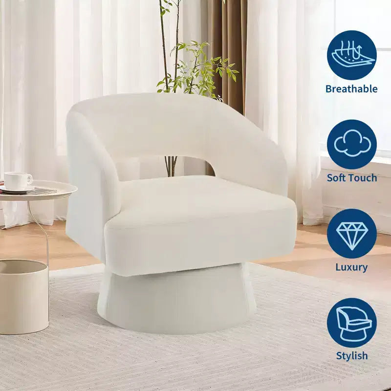Velvet Swivel Barrel Chair - Modern Round Lounge Armchair with Striped Backrest and Plush Cushioning, Stylish Accent Chair for Living Room, Bedroom