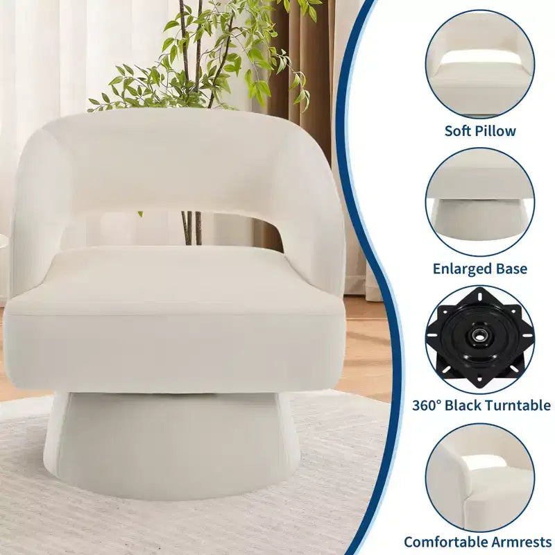 Velvet Swivel Barrel Chair - Modern Round Lounge Armchair with Striped Backrest and Plush Cushioning, Stylish Accent Chair for Living Room, Bedroom