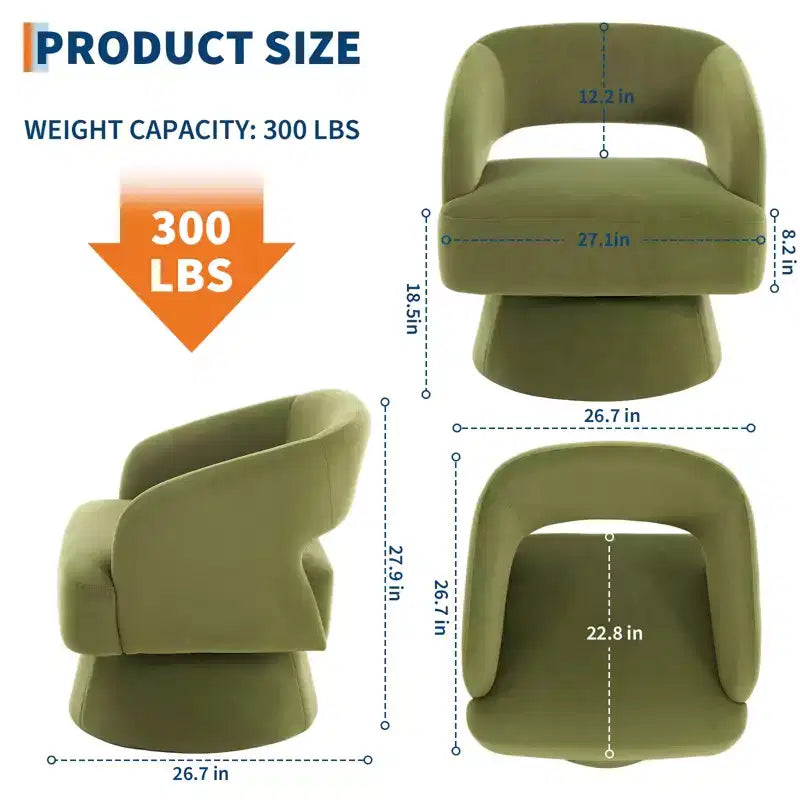 Velvet Swivel Barrel Chair - Modern Round Lounge Armchair with Striped Backrest and Plush Cushioning, Stylish Accent Chair for Living Room, Bedroom