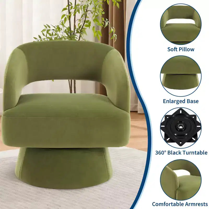 Velvet Swivel Barrel Chair - Modern Round Lounge Armchair with Striped Backrest and Plush Cushioning, Stylish Accent Chair for Living Room, Bedroom