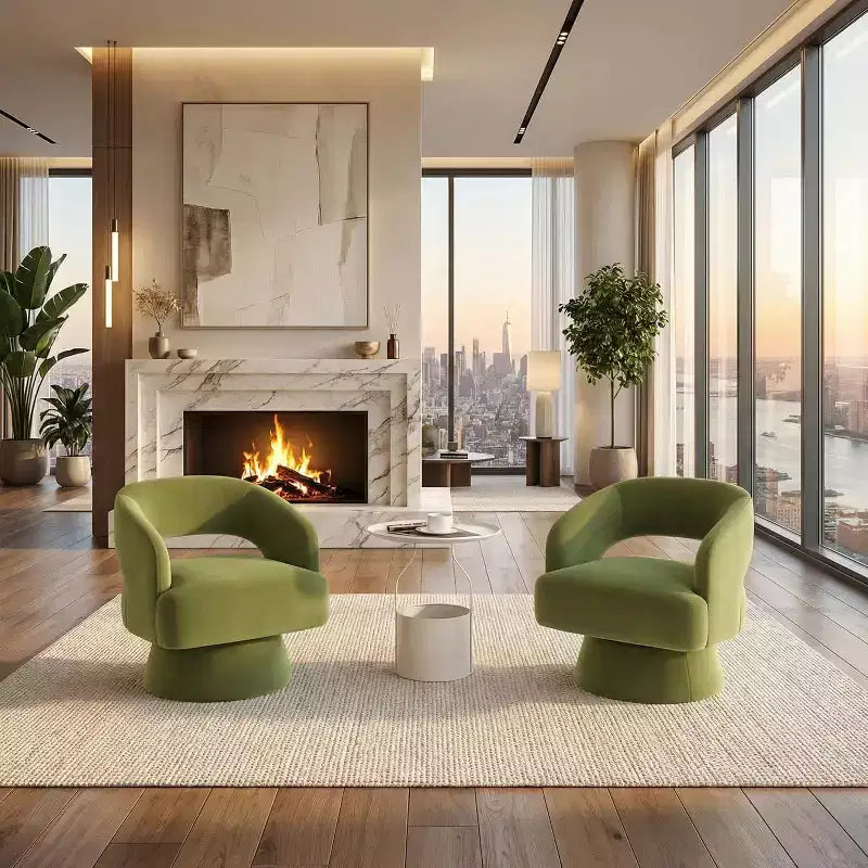 Velvet Swivel Barrel Chair - Modern Round Lounge Armchair with Striped Backrest and Plush Cushioning, Stylish Accent Chair for Living Room, Bedroom