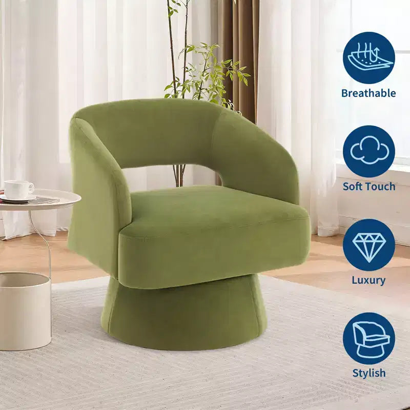 Velvet Swivel Barrel Chair - Modern Round Lounge Armchair with Striped Backrest and Plush Cushioning, Stylish Accent Chair for Living Room, Bedroom