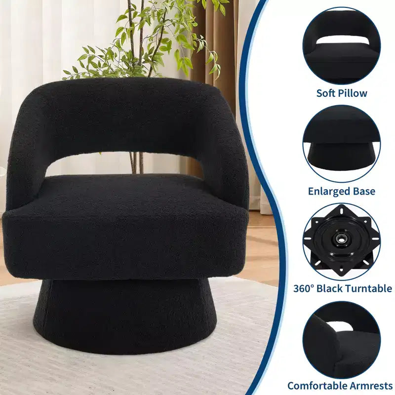 Velvet Swivel Barrel Chair - Modern Round Lounge Armchair with Striped Backrest and Plush Cushioning, Stylish Accent Chair for Living Room, Bedroom