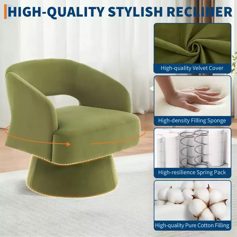 Velvet Swivel Barrel Chair - Modern Round Lounge Armchair with Striped Backrest and Plush Cushioning, Stylish Accent Chair for Living Room, Bedroom