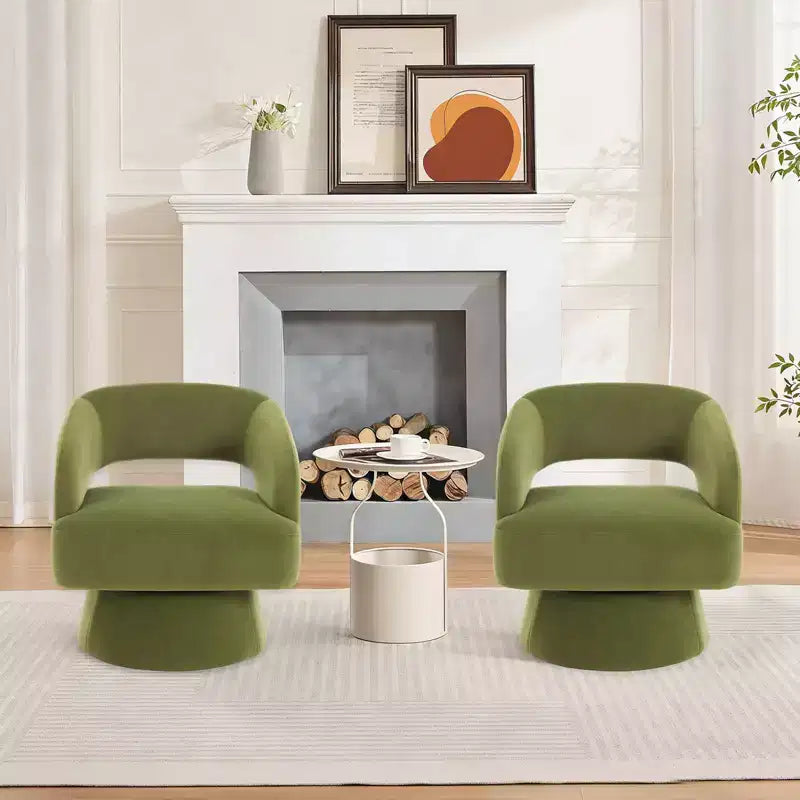 Velvet Swivel Barrel Chair - Modern Round Lounge Armchair with Striped Backrest and Plush Cushioning, Stylish Accent Chair for Living Room, Bedroom
