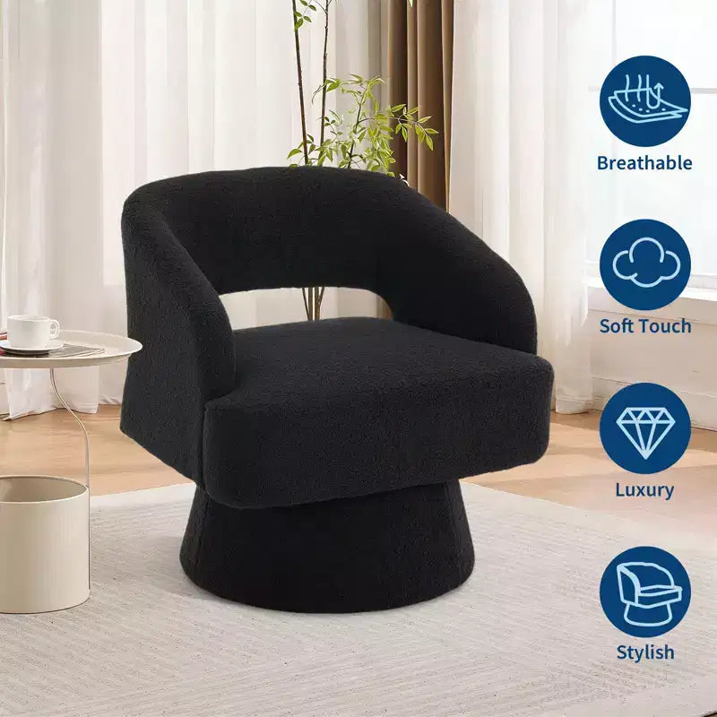 Velvet Swivel Barrel Chair - Modern Round Lounge Armchair with Striped Backrest and Plush Cushioning, Stylish Accent Chair for Living Room, Bedroom