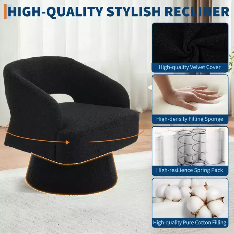 Velvet Swivel Barrel Chair - Modern Round Lounge Armchair with Striped Backrest and Plush Cushioning, Stylish Accent Chair for Living Room, Bedroom