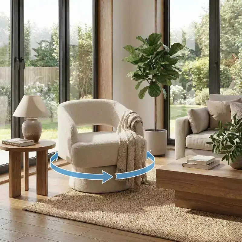 Velvet Swivel Barrel Chair - Modern Round Lounge Armchair with Striped Backrest and Plush Cushioning, Stylish Accent Chair for Living Room, Bedroom