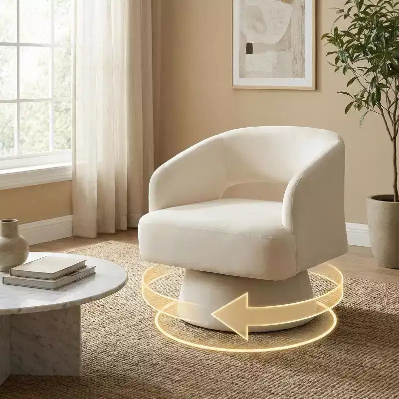 Velvet Swivel Barrel Chair - Modern Round Lounge Armchair with Striped Backrest and Plush Cushioning, Stylish Accent Chair for Living Room, Bedroom