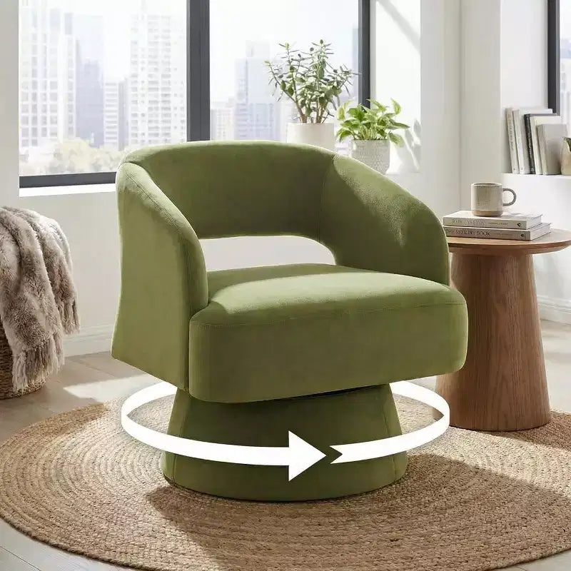 Velvet Swivel Barrel Chair - Modern Round Lounge Armchair with Striped Backrest and Plush Cushioning, Stylish Accent Chair for Living Room, Bedroom