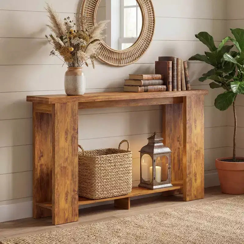 Farmhouse Console Table, 63 Narrow Entryway Table with Storage Shelf and Thickened Tabletop for Living Room, Hallway