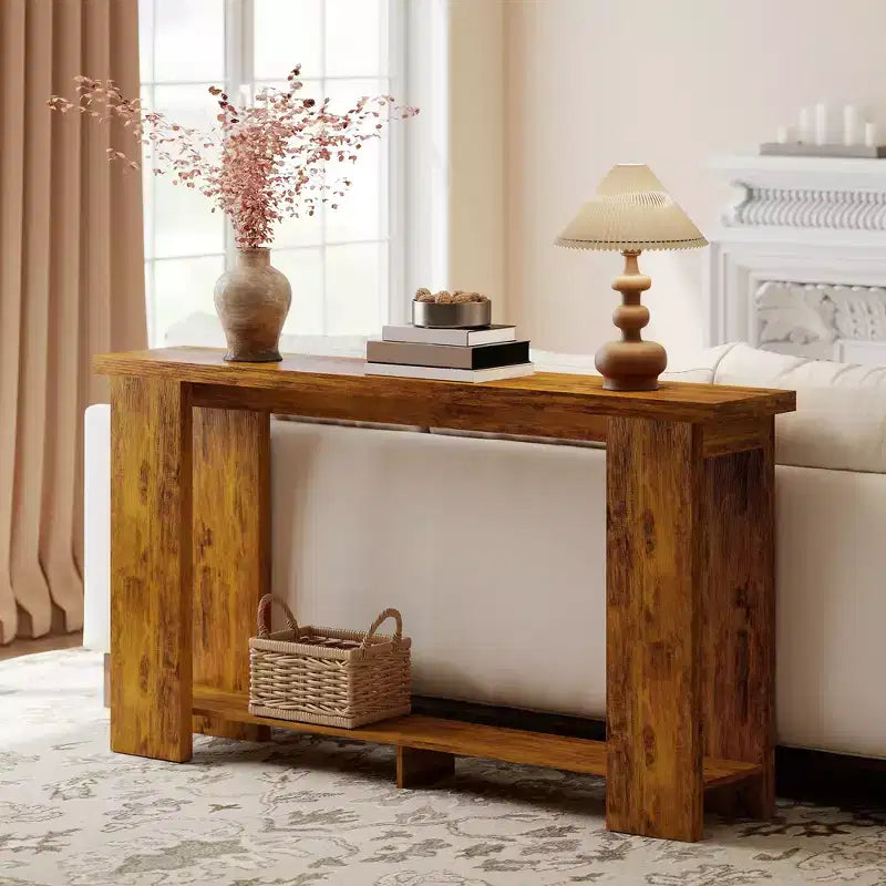 Farmhouse Console Table, 63 Narrow Entryway Table with Storage Shelf and Thickened Tabletop for Living Room, Hallway