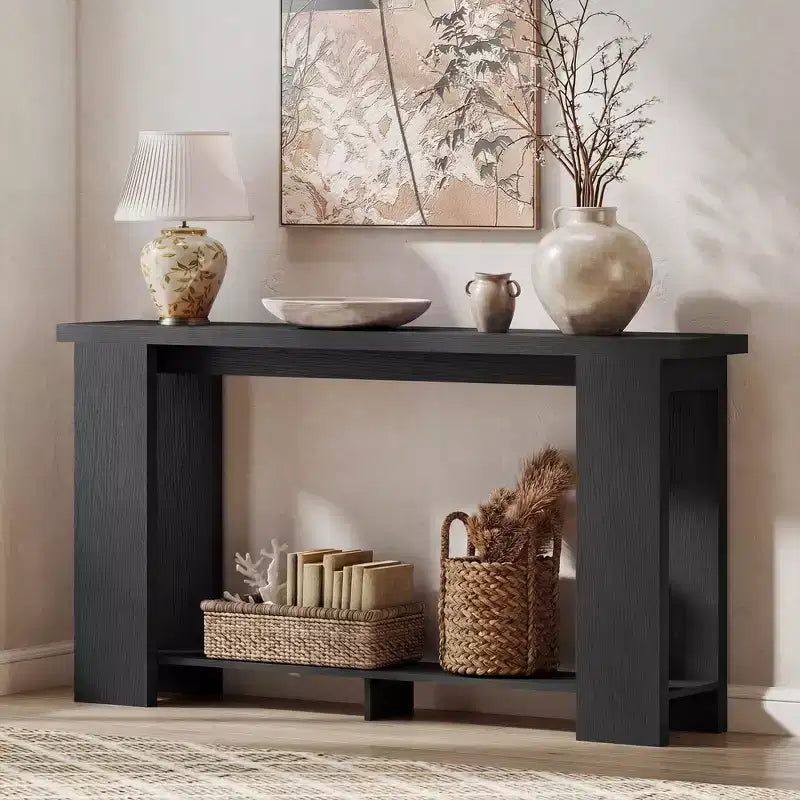 Farmhouse Console Table, 63 Narrow Entryway Table with Storage Shelf and Thickened Tabletop for Living Room, Hallway
