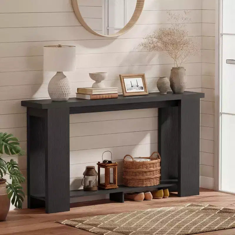 Farmhouse Console Table, 63 Narrow Entryway Table with Storage Shelf and Thickened Tabletop for Living Room, Hallway