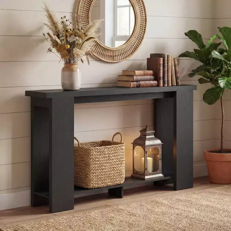 Farmhouse Console Table, 63 Narrow Entryway Table with Storage Shelf and Thickened Tabletop for Living Room, Hallway
