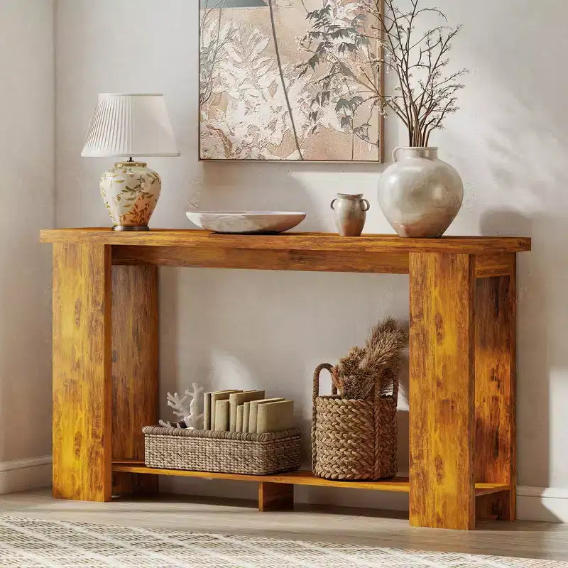 Farmhouse Console Table, 63 Narrow Entryway Table with Storage Shelf and Thickened Tabletop for Living Room, Hallway