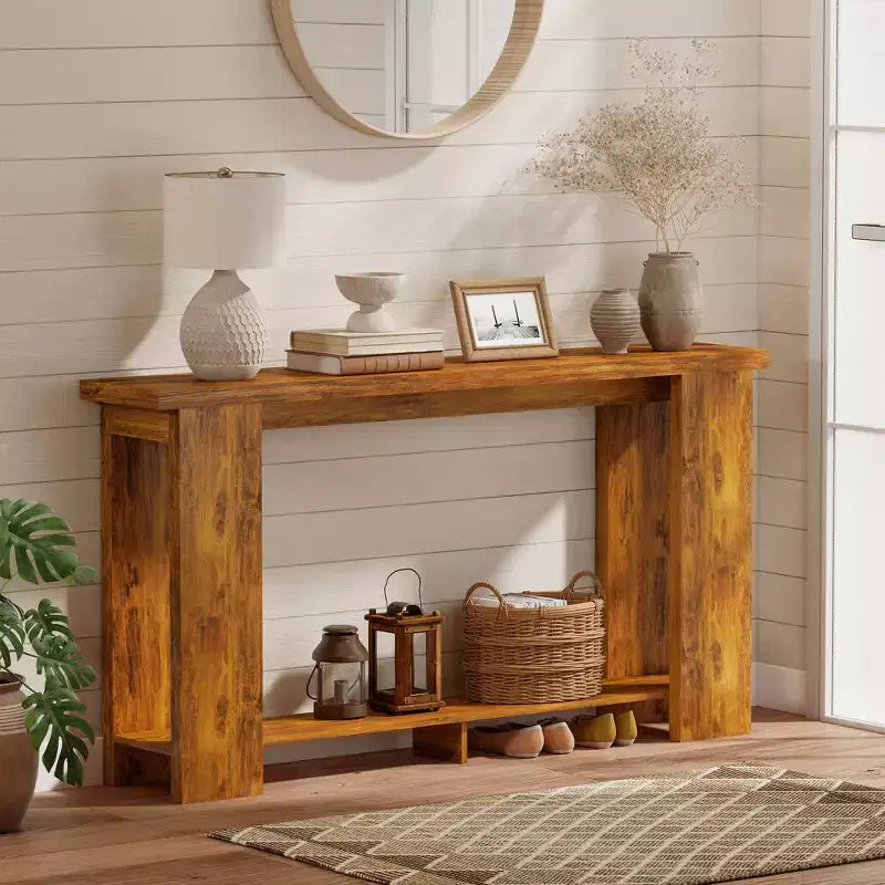 Farmhouse Console Table, 63 Narrow Entryway Table with Storage Shelf and Thickened Tabletop for Living Room, Hallway