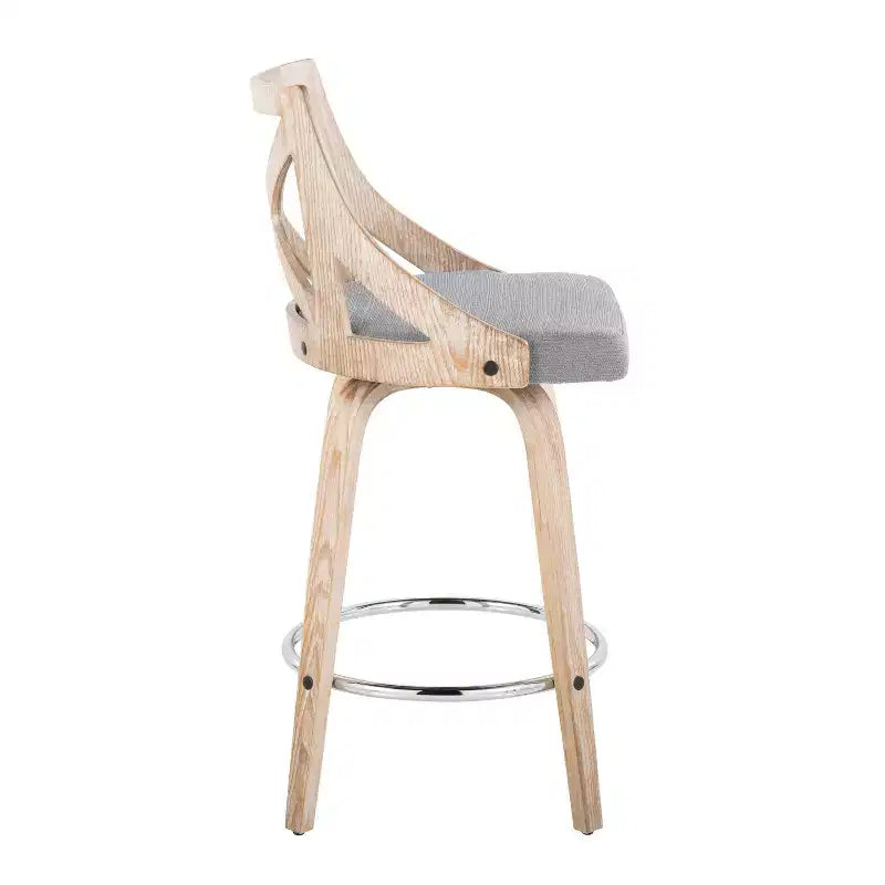 Counter Height Barstools White Wash/Light Gray, Upholstered Swivel, Wood Frame