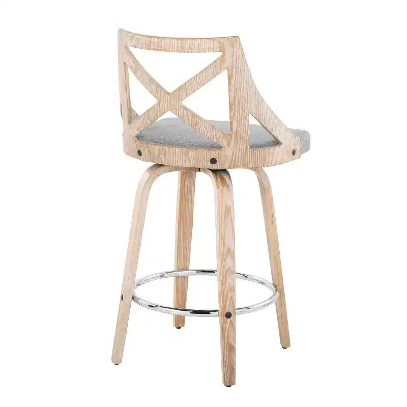 Counter Height Barstools White Wash/Light Gray, Upholstered Swivel, Wood Frame