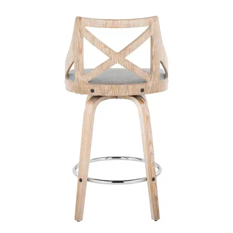 Counter Height Barstools White Wash/Light Gray, Upholstered Swivel, Wood Frame