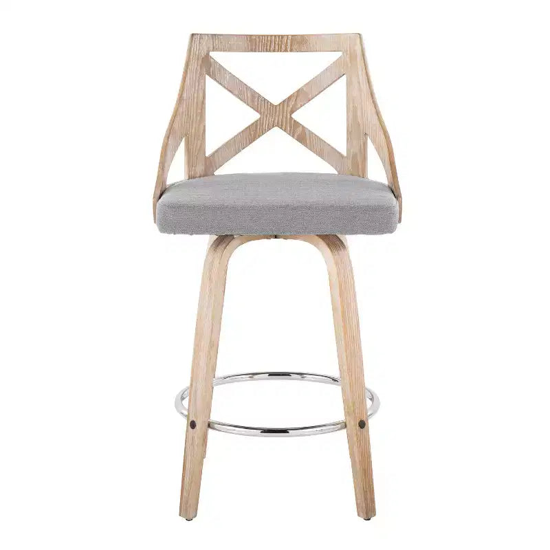 Counter Height Barstools White Wash/Light Gray, Upholstered Swivel, Wood Frame