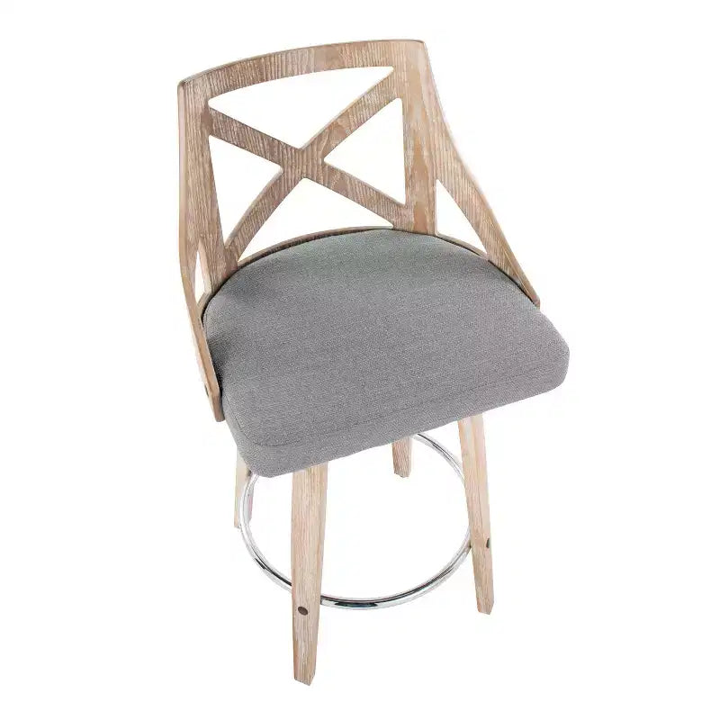 Counter Height Barstools White Wash/Light Gray, Upholstered Swivel, Wood Frame