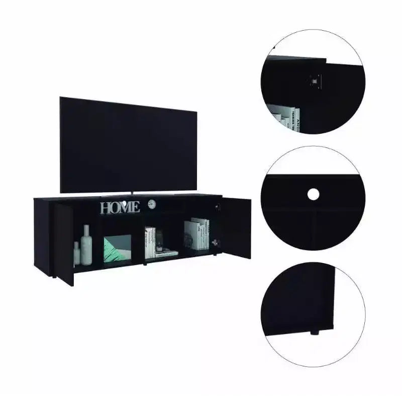 Black TV Stand for TVs up to 60 Inch – Modern Media Console with Storage Cabinets and Open Shelves for Living Room