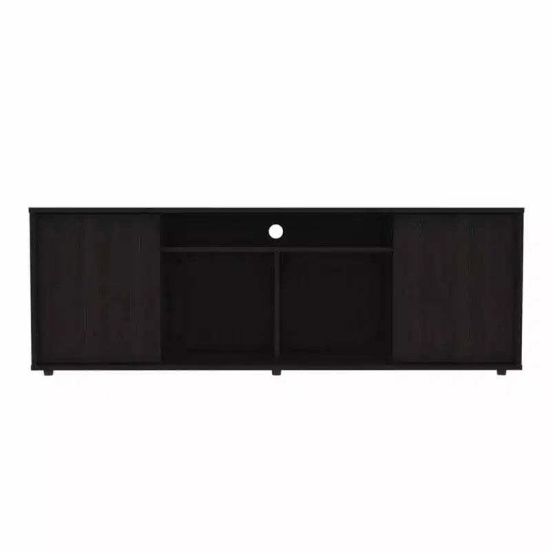 Black TV Stand for TVs up to 60 Inch – Modern Media Console with Storage Cabinets and Open Shelves for Living Room