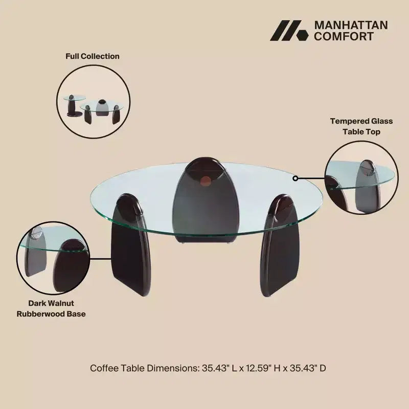 Dark Walnut Coffee Table and End Table Set – Mid Century Modern Wood Accent Table Set for Living Room
