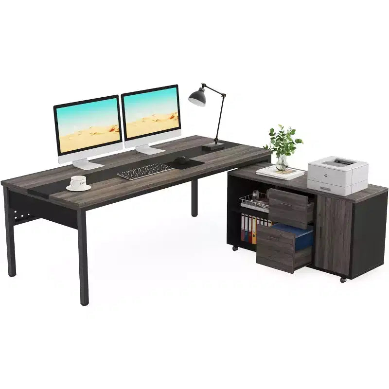 Tribesigns 70.86 L-Shaped Executive Desk with File Cabinet Combo