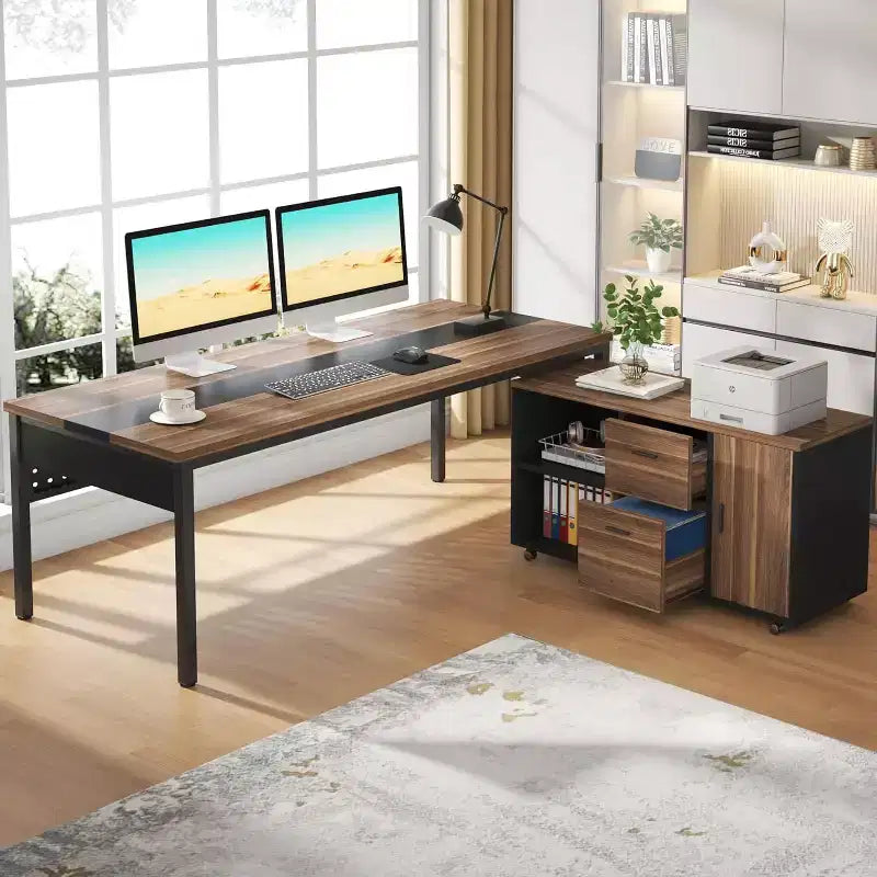 70.86 L-Shaped Executive Desk with File Cabinet
