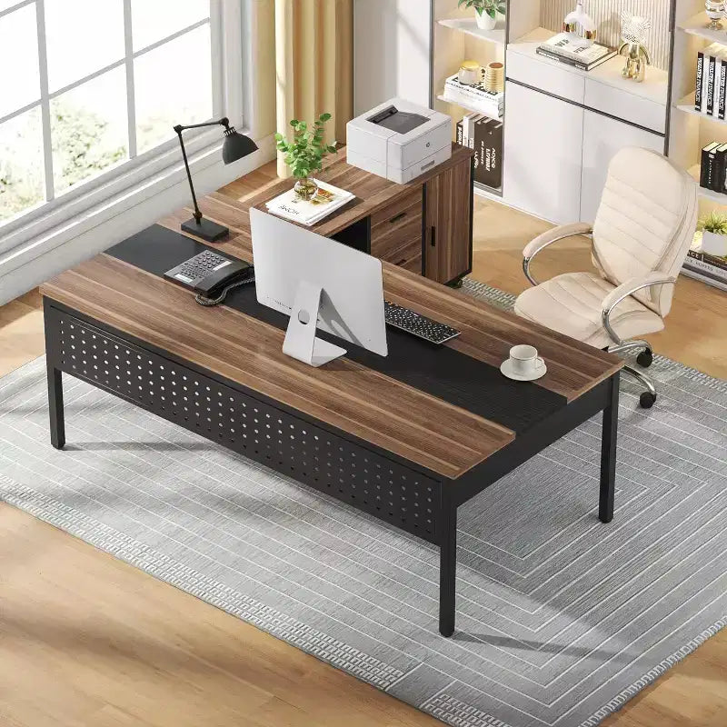 70.86 L-Shaped Executive Desk with File Cabinet
