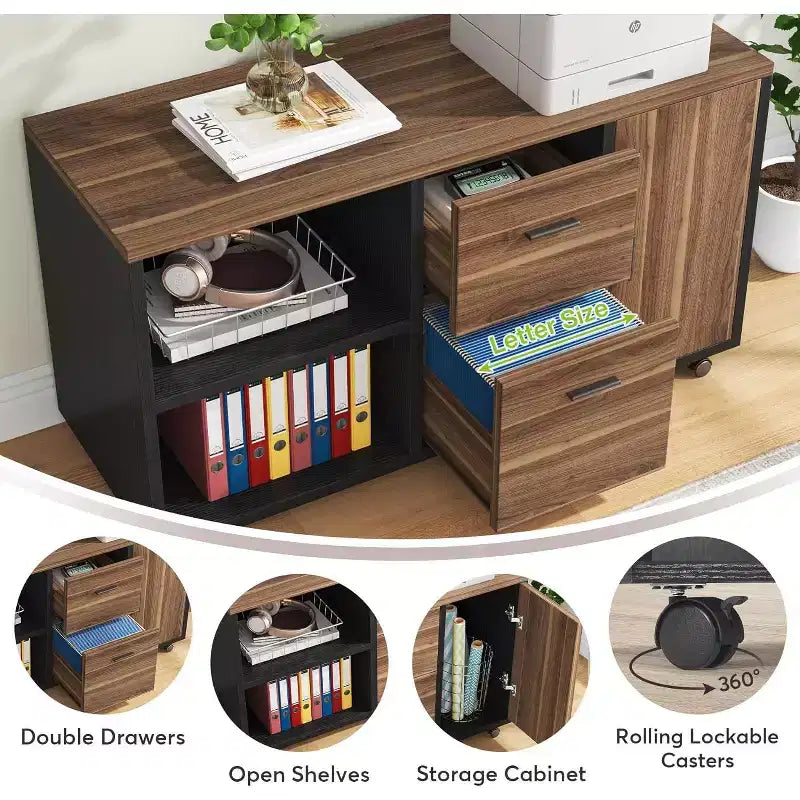 70.86 L-Shaped Executive Desk with File Cabinet