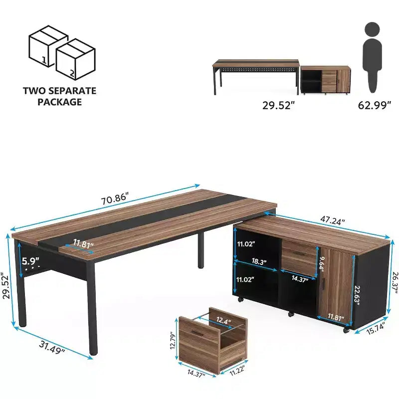 70.86 L-Shaped Executive Desk with File Cabinet