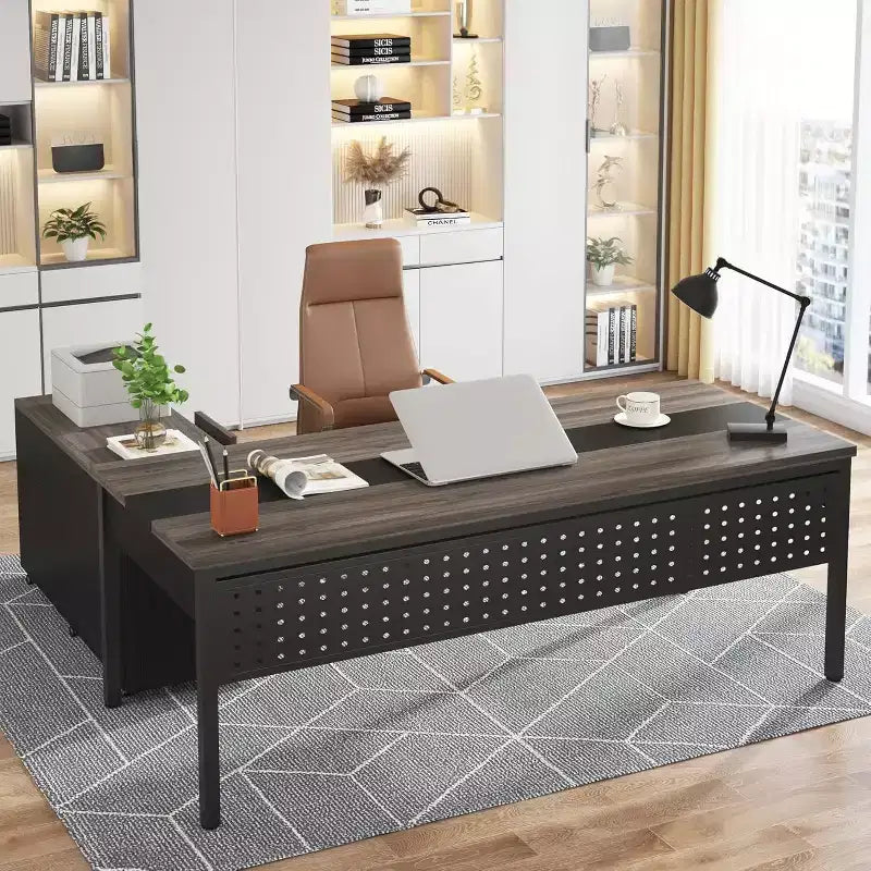 70.86 L-Shaped Executive Desk with File Cabinet