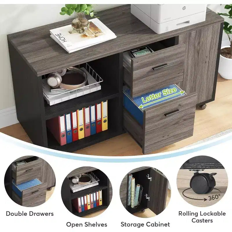 70.86 L-Shaped Executive Desk with File Cabinet