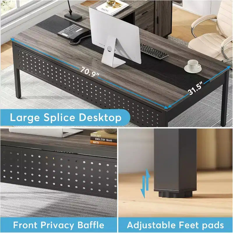 70.86 L-Shaped Executive Desk with File Cabinet
