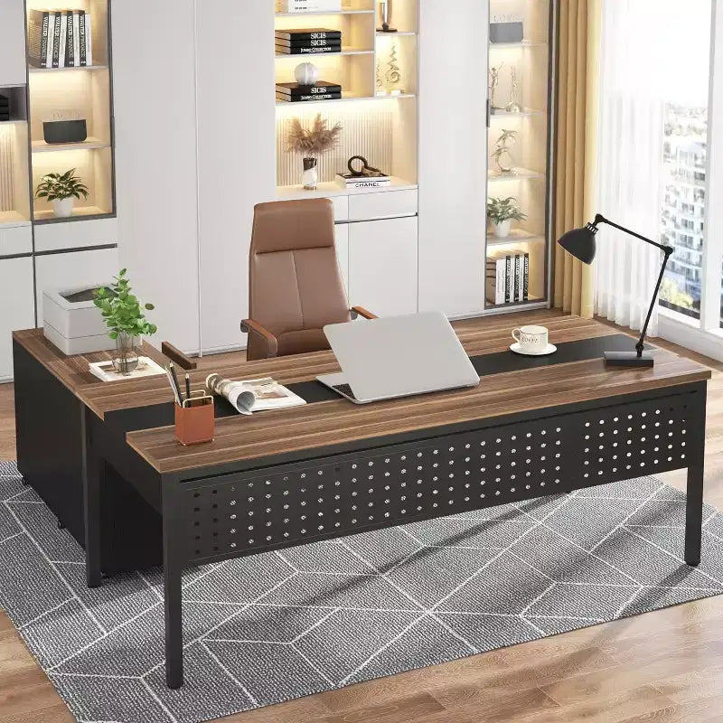 70.86 L-Shaped Executive Desk with File Cabinet