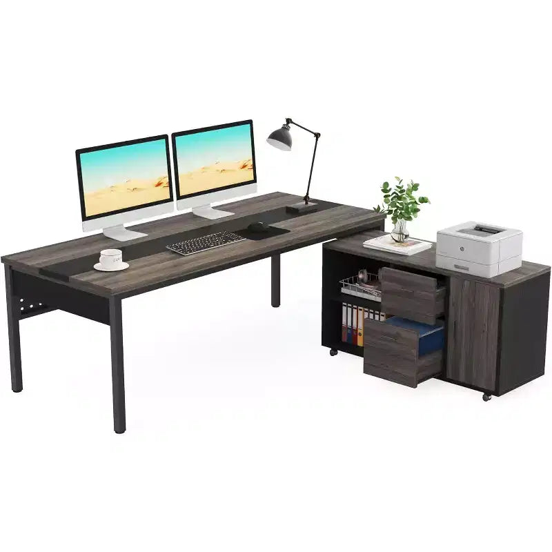 70.86 L-Shaped Executive Desk with File Cabinet