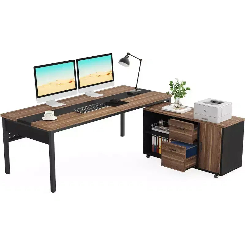 70.86 L-Shaped Executive Desk with File Cabinet